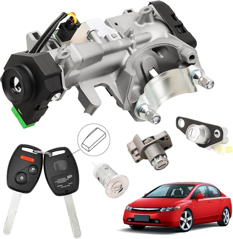 RAMATA 06350-SAA-G30-A Ignition Switch Lock Cylinder with Key (with Blank Chip) Compatible with 2006 2007 2008 Honda Civic, Replace # 06350-SAA-G30-A (Ignition Chip: 46,Frequency: 313.8Hz) - Image 1